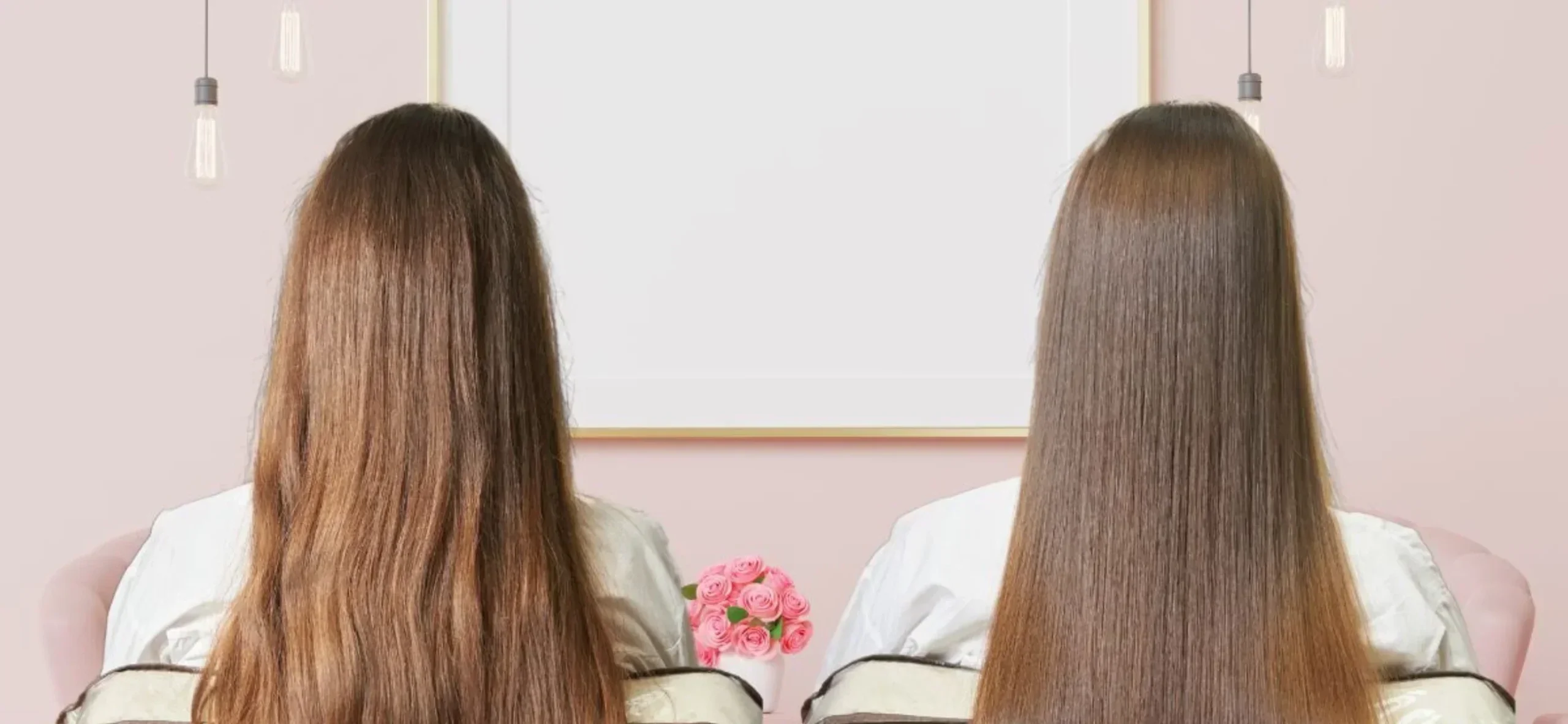 Before and after keratin treatment results at professional salon