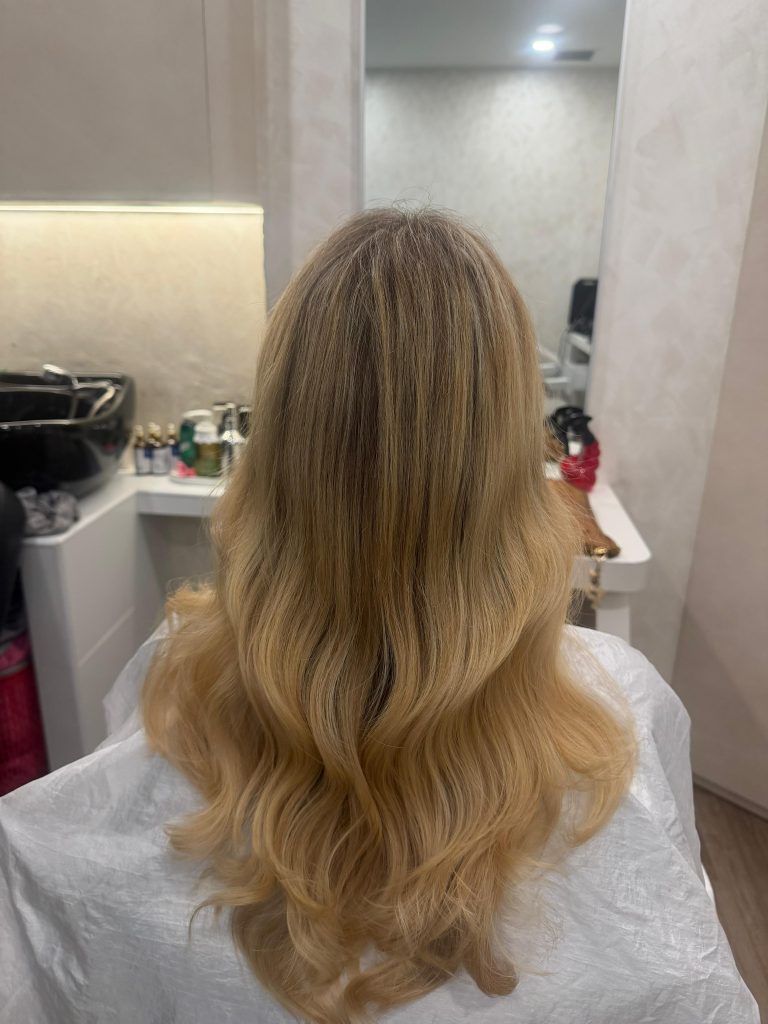 Hair Colour Transformation in Orchard, Singapore – Blonde Balayage with Gloss Finish after