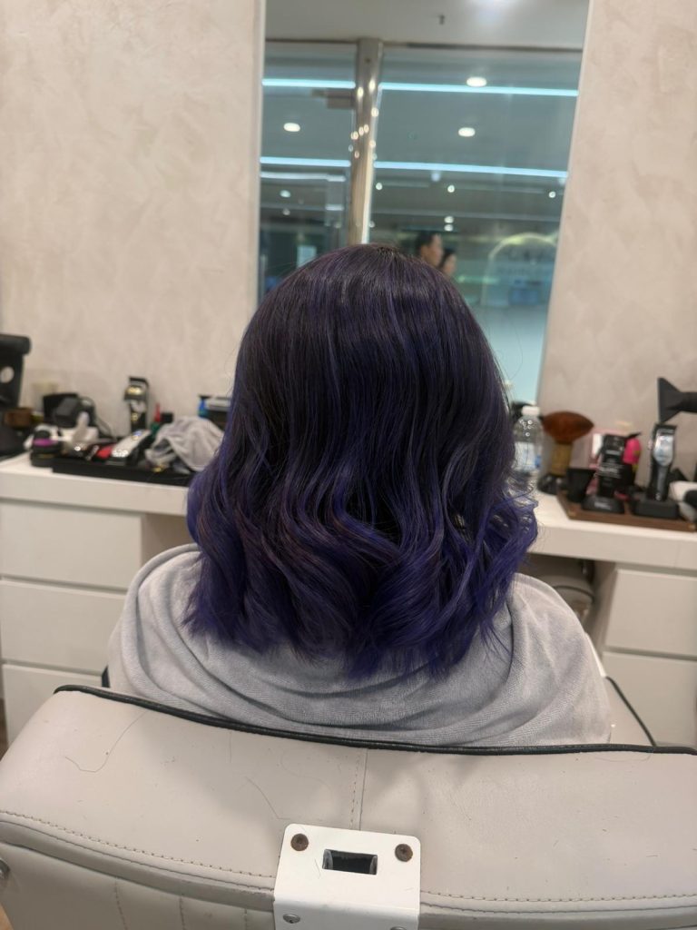 Women’s Hair Colour Transformation – From Warm Brown to Deep Violet ✨ after