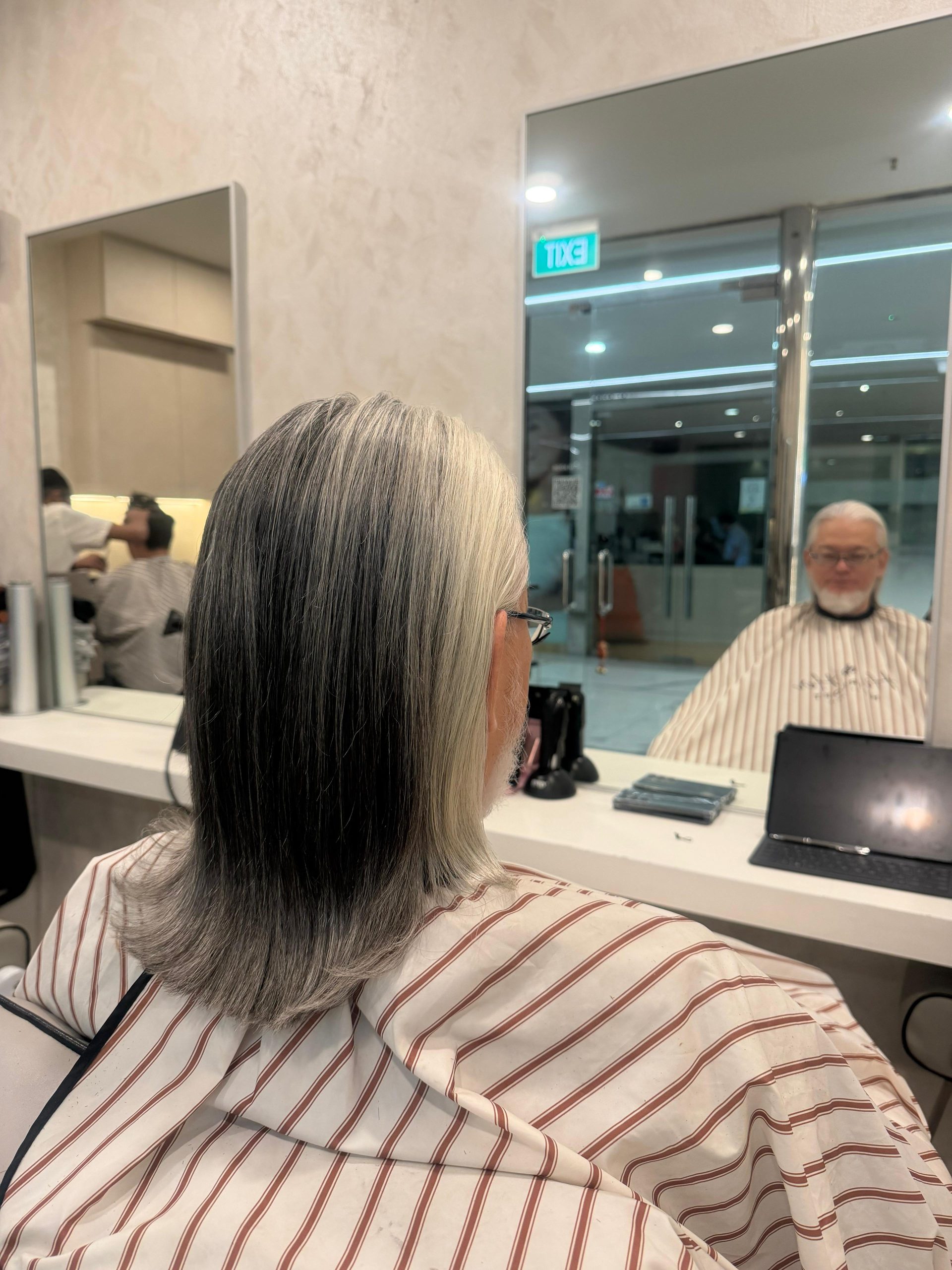 Back view of a bob with contrasting light and dark sections