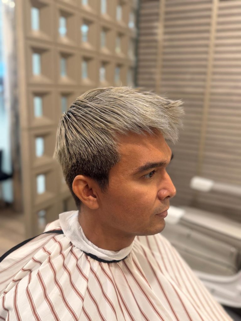 Grey Hair Transformation with a Modern Textured Fade | Men’s Haircut in Orchard Singapore before