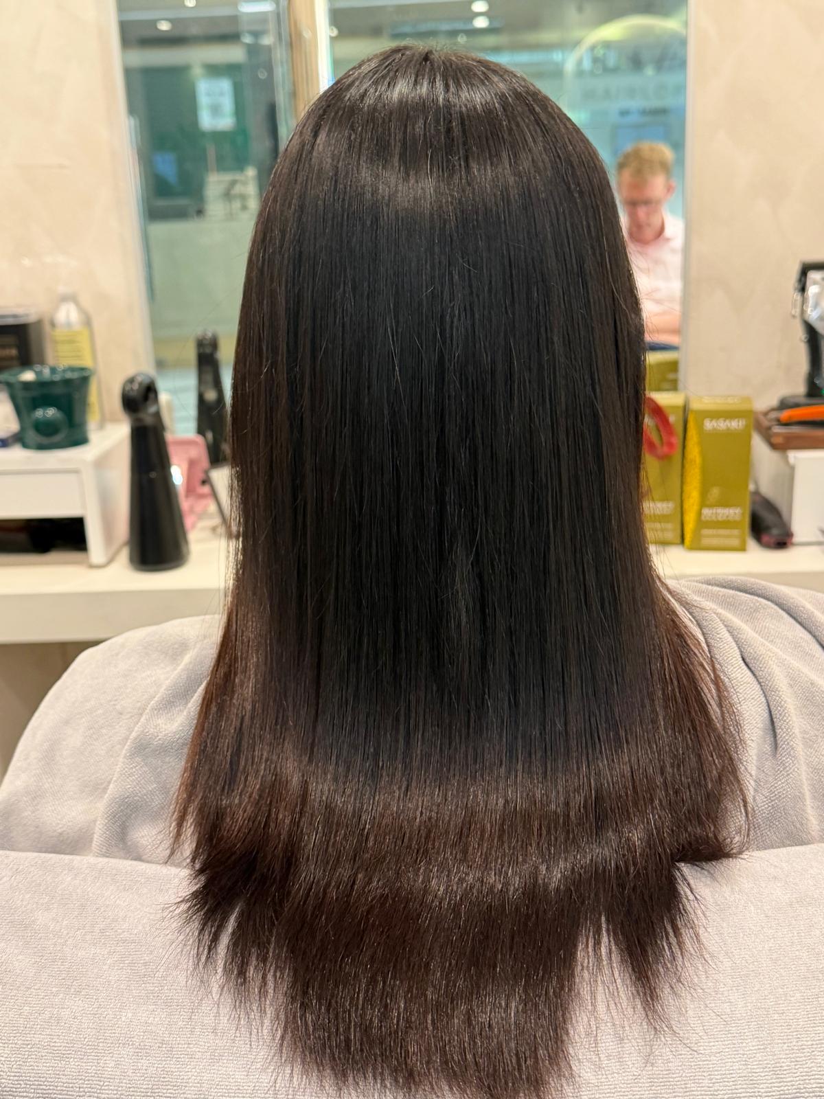 Back view of long straight dark hair